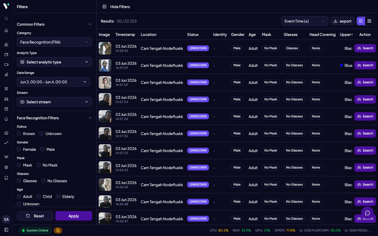 Sidebar filter Events: Filter Umum di atas, filter atribut spesifik per kategori di bawah.